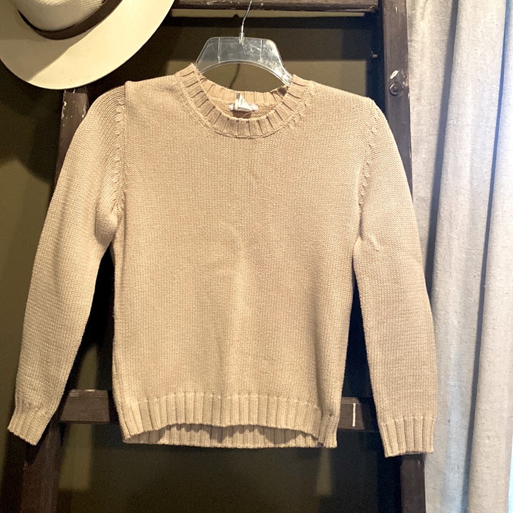 Tan J Crew sweater in size small. Has one small piling on arm.